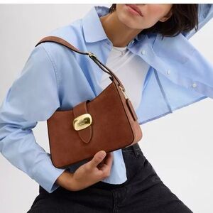 Coach Eliza Shoulder Bag Tan Leather Suede